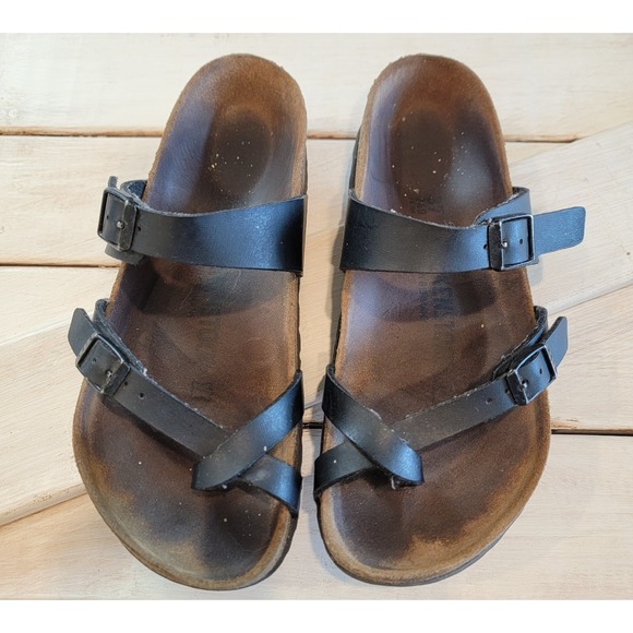 Birkenstock Mayari Birko-Flor Sandals Shoe Toe Loop Black Leather EU 37 US 6-6.5 - Picture 1 of 10